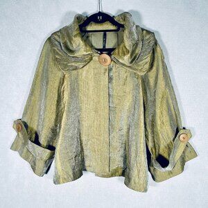 I C By Connie K Jacket Womens S Bronze Metallic 3/4 Sleeve Wire Collar